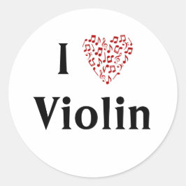 I Liebe Violine Rotes Herz Musiknoten Runder Aufkleber