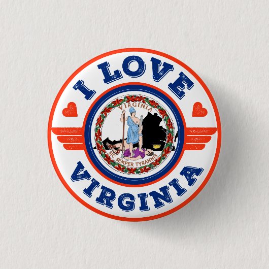 I Liebe Virginia Staatsflagge und Karte Button (Vorderseite)