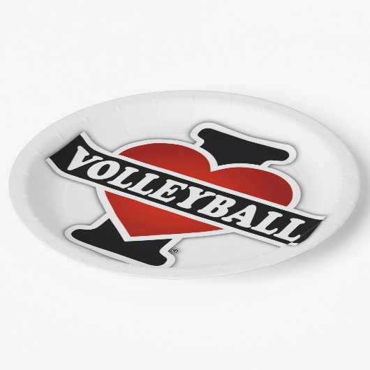 I Liebe-Volleyball Pappteller (Schrägansicht)
