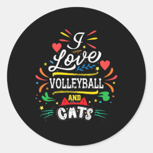 I Liebe Volleyball und Katzen - Volleyballgeschenk Runder Aufkleber