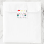 I Liebe von Strichmännchen für Netball-Positionen Quadratischer Aufkleber (Tasche)