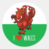 I Liebe Wales Welsh Baby Red Dragon Cartoon Runder Aufkleber (Vorderseite)