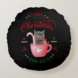 i Liebe Weihnachten und Katzen Freudene Grüße Rundes Kissen