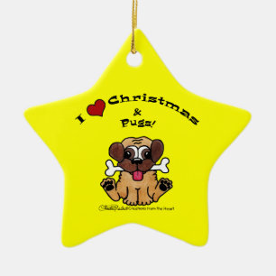 I Liebe Weihnachten und Mops Keramikornament