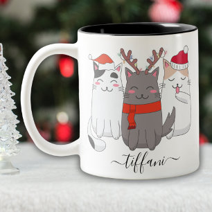 I Liebe Weihnachtskatzen Personalisieren mit Namen Zweifarbige Tasse
