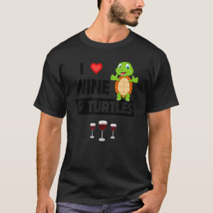 I Liebe Wein und Schildkröten trinken Tortoise Gla T-Shirt