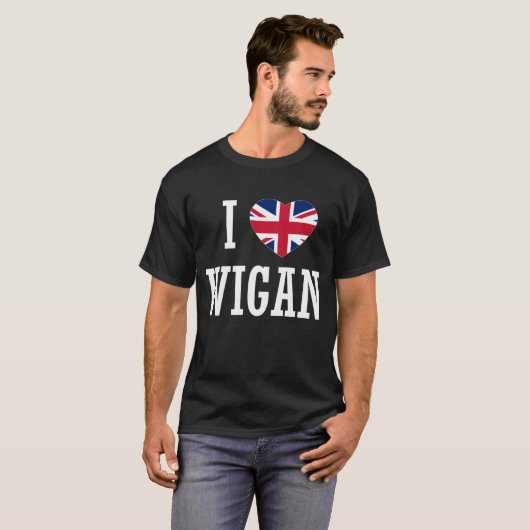 I Liebe Wigan England Union Jack Flag Herz Englisc T-Shirt (Vorne ganz)