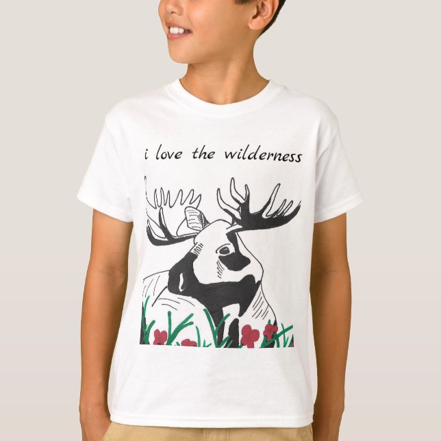 I Liebe Wildnis Rustikale Wildblumen Elch T-Shirt (Vorderseite)