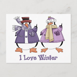 I Liebe WInter Pinguin T-Shirts und Geschenke Postkarte