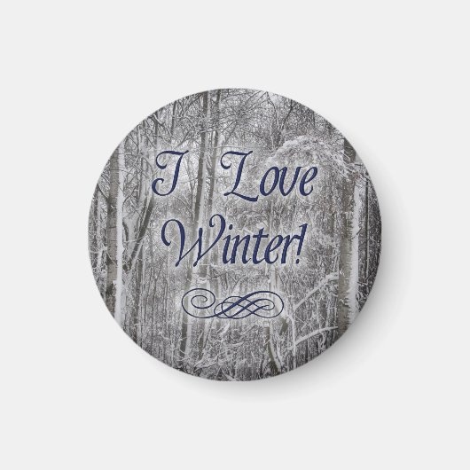 "I Liebe Winter" schneebedecktes Baummagnet Magnet (Vorne)