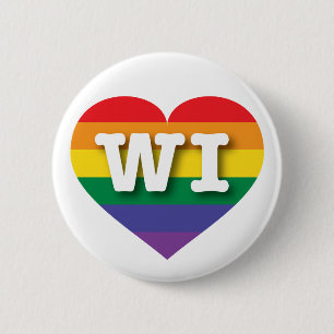 I Liebe Wisconsin Gay Pride Rainbow Heart Button