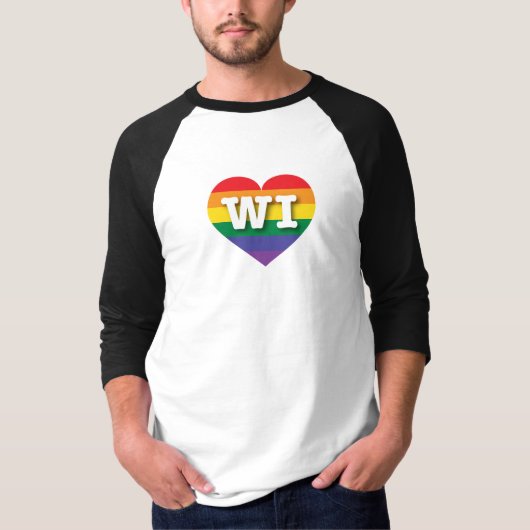I Liebe Wisconsin Rainbow Heart T-Shirt (Vorderseite)