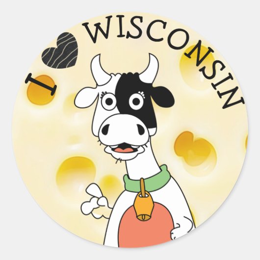 I Liebe Wisconsin Schweizer Käse- und Kuhkleber Runder Aufkleber (Vorderseite)