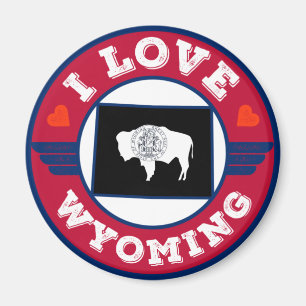 I Liebe Wyoming State Flag und Karte Magnet