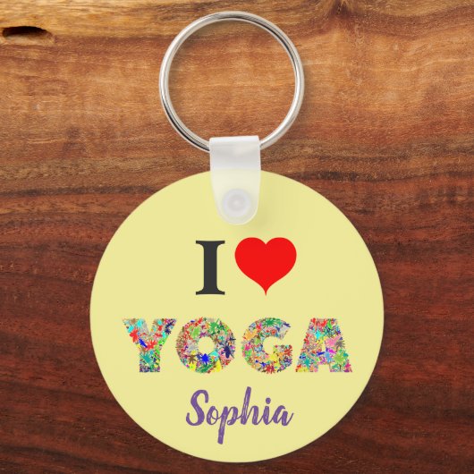 I Liebe Yoga | I Heart Yoga farbige Add Name Schlüsselanhänger (Vorderseite)