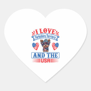 I Liebe Yorkshire Terriers and the USA 01 Herz-Aufkleber