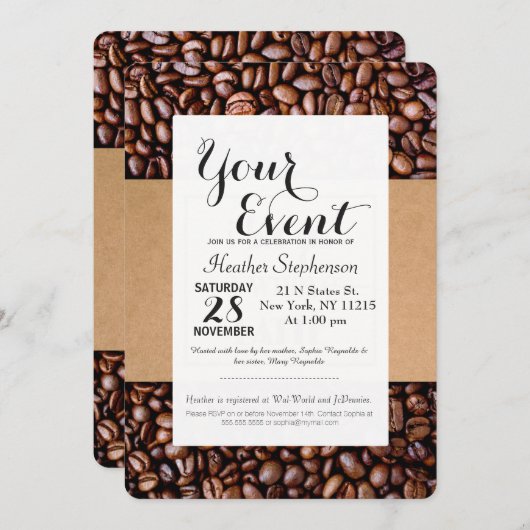 "I Liebe You a full latte" Kaffeeschlebe & Bohnen Einladung (Vorne/Hinten)