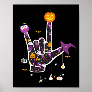 I Liebe You ASL Halloween Zeichensprache Halloween Poster