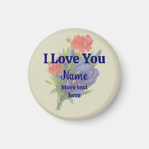 I Liebe You Blue Iris Blume Bouquet Personalisiert Magnet