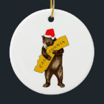 I Liebe You California Bären mit Weihnachtsmannmüt Keramik Ornament<br><div class="desc">Freuen Sie sich auf Freunde der I Liebe You California Bären mit einer Weihnachtsmannmütze. Eine niedliche Ergänzung zum Weihnachtsbaum Ihrer Familie oder Ihrer Freunde.</div>