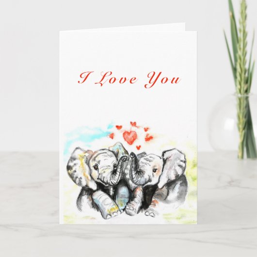 I Liebe You Card Couple Elephants - Malerei Karte (Vorderseite)