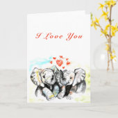 I Liebe You Card Couple Elephants - Malerei Karte (Gelbe Blume)