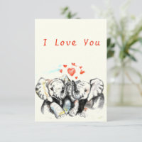 I Liebe You Card Romantic Couple Elephant Malerei