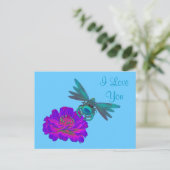 I Liebe You Dragonfly Zinnia Blume Postkarte (Stehend Vorderseite)