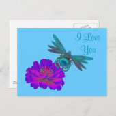 I Liebe You Dragonfly Zinnia Blume Postkarte (Vorne/Hinten)