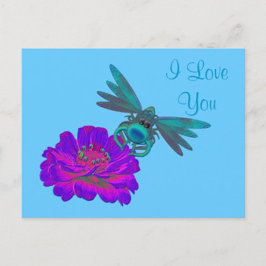 I Liebe You Dragonfly Zinnia Blume Postkarte (Vorderseite)