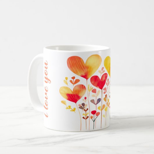 "I LIEBE YOU" EINFACHE KLASSISCHE BOHO HERZPETTE KAFFEETASSE (Vorderseite Links)
