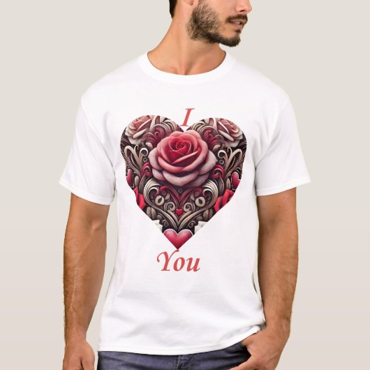 🌹 I Liebe You - Elegante Rose Herzdesign T-Shirt (Vorderseite)