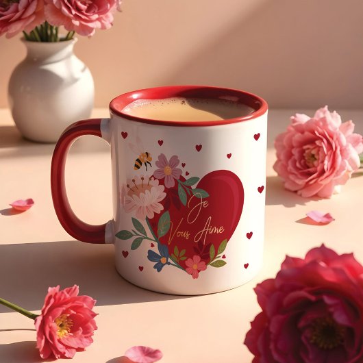 I Liebe You Floral Valentines Red Heart Monogram Tasse