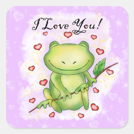 "I Liebe You" Frohe Valentinstag Frosch | Quadratischer Aufkleber (Vorderseite)