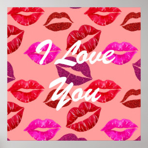 I Liebe You Girly Lipstick Kiss Pattern Poster
