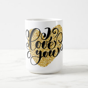 I Liebe You Gold Glitzer Herz Valentinstag Kaffeetasse
