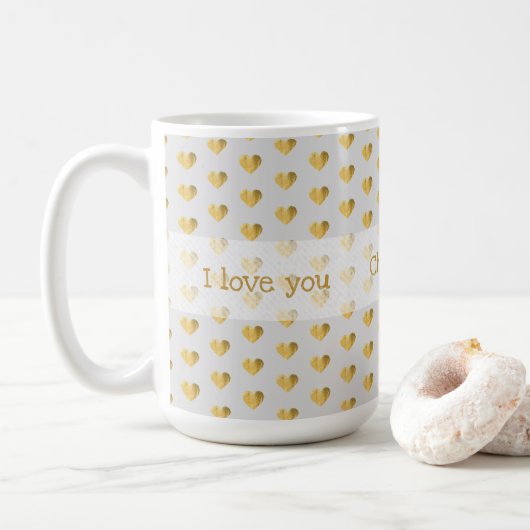 I Liebe you - Golden Foil Hearts Kaffeetasse (Mit Donut)