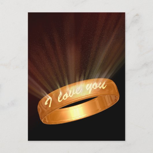 "I Liebe you" Goldener Ring Postkarte (Vorderseite)