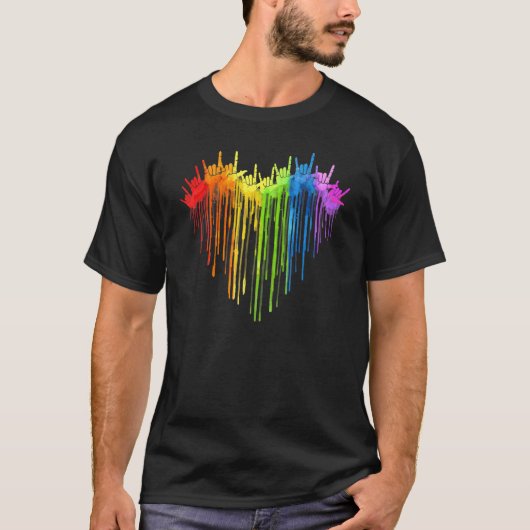 I Liebe You Hand Sign Rainbow Heart Asl Gay Pride  T-Shirt (Vorderseite)