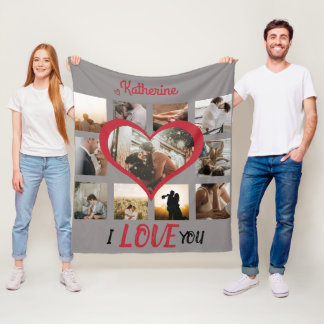 I Liebe You Heart Foto Collage Stilvolle Rote Schr Fleecedecke