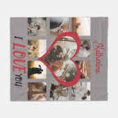 I Liebe You Heart Foto Collage Stilvolle Rote Schr Fleecedecke (Vorderseite (Horizontal))