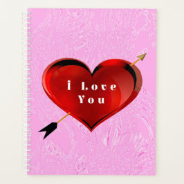 I Liebe You Heart on Pink Ice Spiral Notebook Planer
