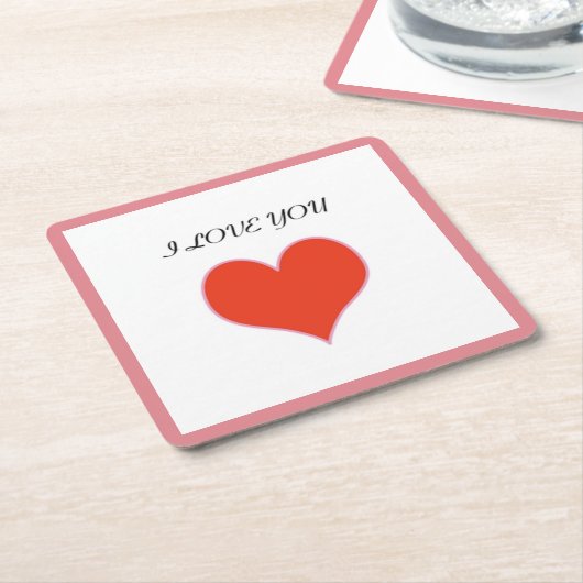"I LIEBE YOU" HERZEN RECHTECKIGER PAPPUNTERSETZER (angewinkelt)