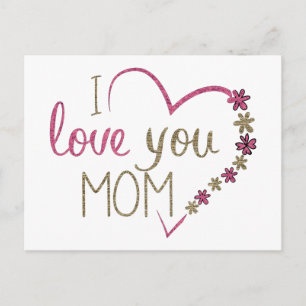 I Liebe You Mama Glitzer Herz Postkarte