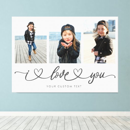 I Liebe You Modern Heart Script Foto Collage Leinwanddruck (Insitu (Holzboden))