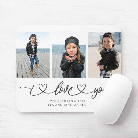 I Liebe You Modern Heart Script Foto Collage Mousepad (Mit Mouse)