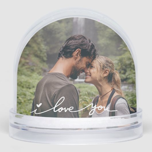 I Liebe You Modern Script Foto Schneekugeln (Vorderseite)