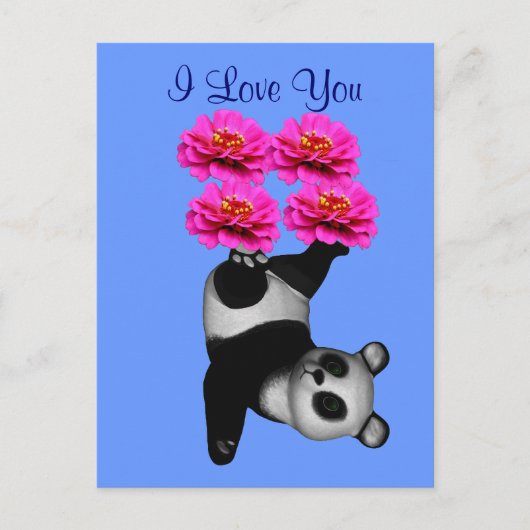 I Liebe You Panda Bear Blume Foto Postcard Postkarte (Vorderseite)
