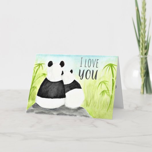 "I Liebe You" Pandas Bamboo Wasserfarbkarte Karte (Vorderseite)
