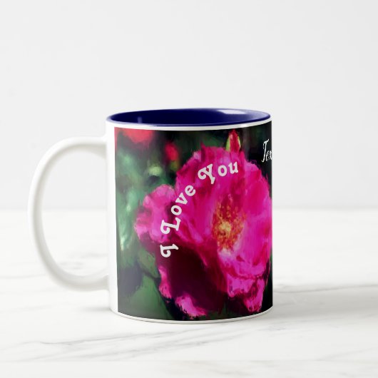 I Liebe You Pink Rose Art Personalisiert Zweifarbige Tasse (Links)